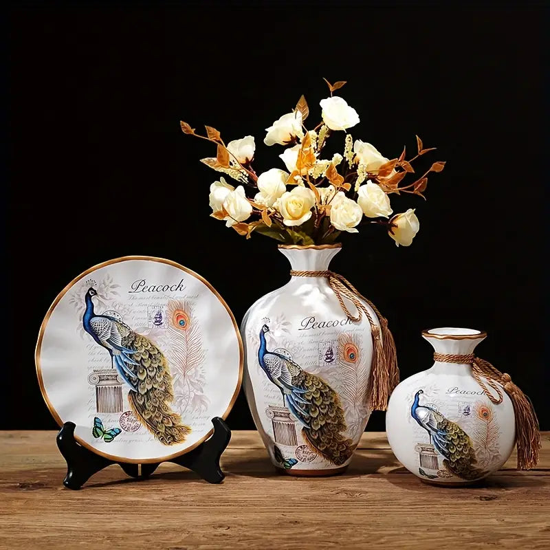 3-Piece Modern Ceramic Vase Set – Porcelain Decorative Vases for Fresh & Dried Flowers, Home & Wedding Centerpieces