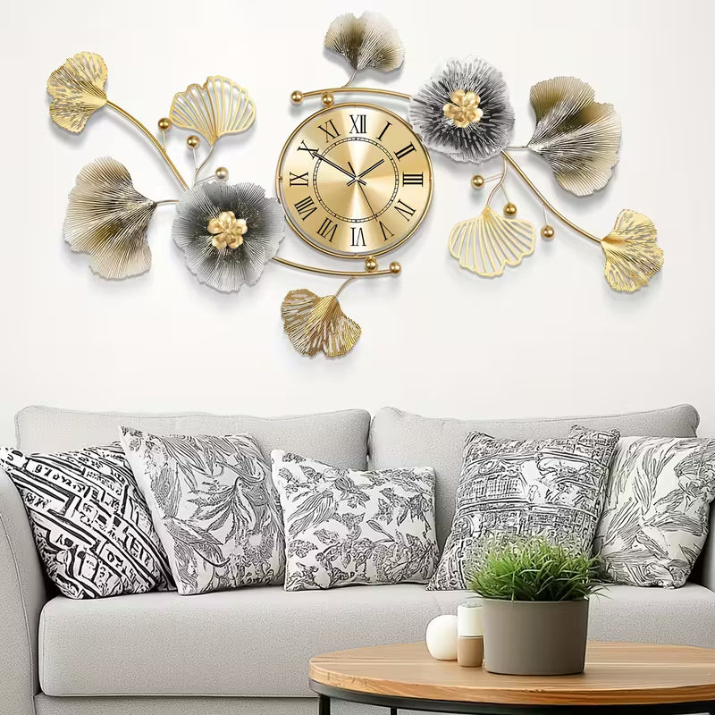 Large Metal Wall Clock – Silent Battery-Powered Clock with 2 Sets of Hands for Living Room & Bedroom