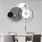 Modern wall clock with a minimalistic design in a dining room setting.