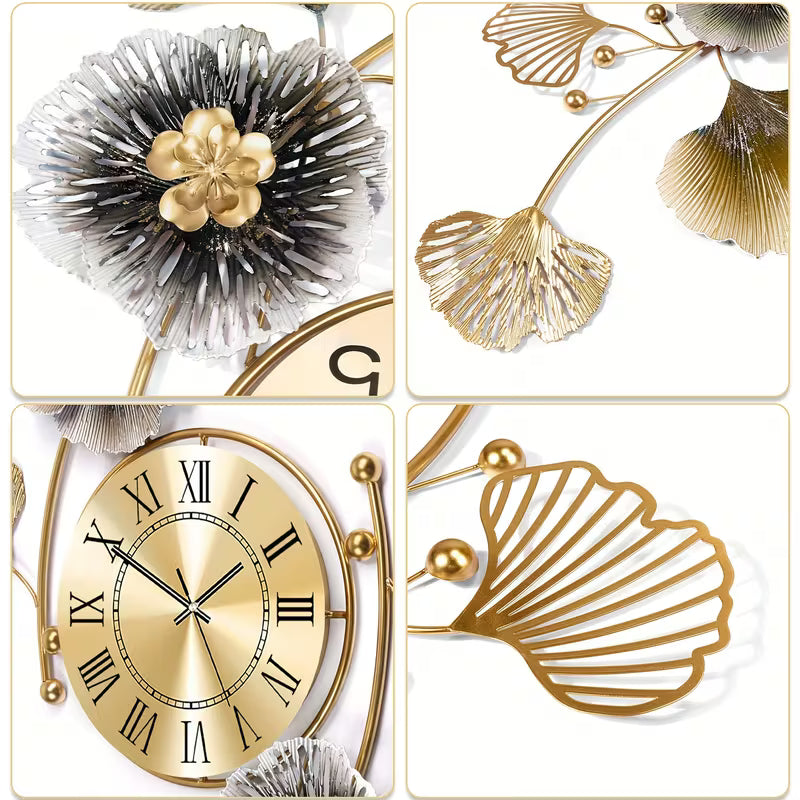 Large Metal Wall Clock – Silent Battery-Powered Clock with 2 Sets of Hands for Living Room & Bedroom