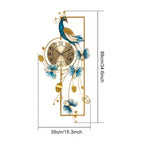 Elegant Peacock & Butterfly Metal Wall Clock – Silent Non-Ticking Luxury Wall Decor with Golden Accents 34.6"