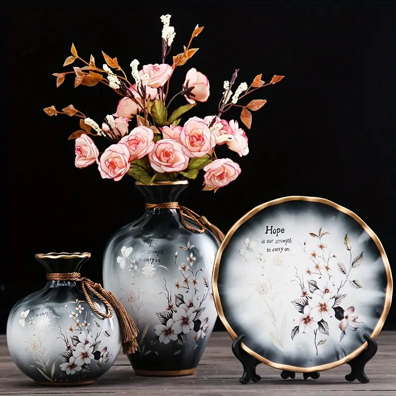 3-Piece Modern Ceramic Vase Set – Porcelain Decorative Vases for Fresh & Dried Flowers, Home & Wedding Centerpieces