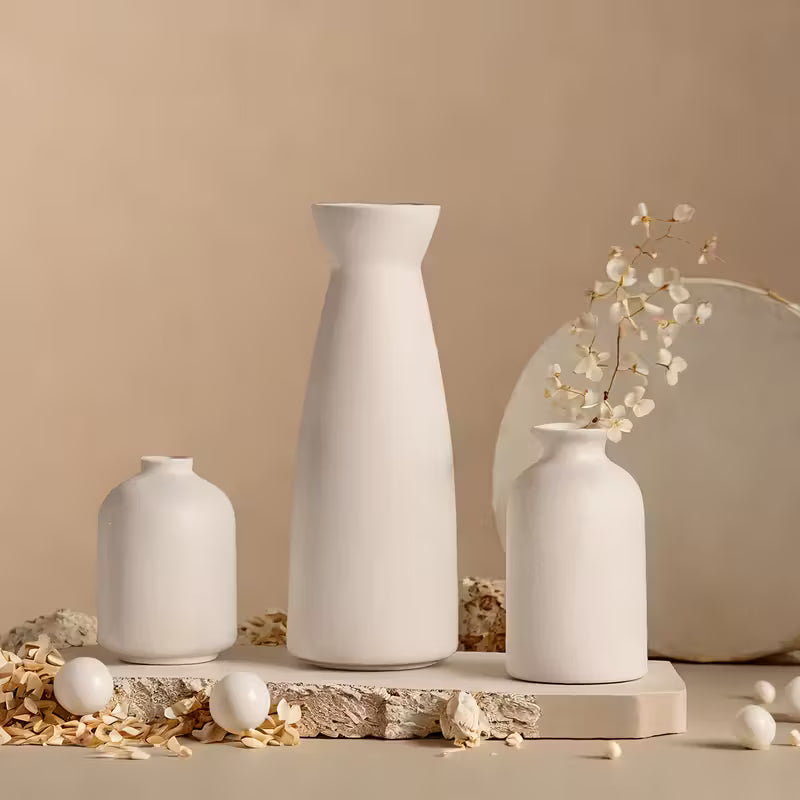 boho ceramic vase set, nordic minimalist vases, matte geometric vases, modern home decor vases, decorative ceramic vases, bohemian home accessories, dried flower vase set, elegant home d