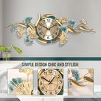 Decorative wall clock with floral designs on a gray wall.
