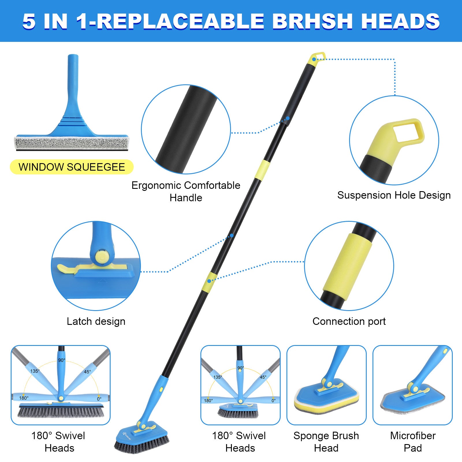 KOKSI Extendable Cleaning Brush Set – 51" (9-Piece)