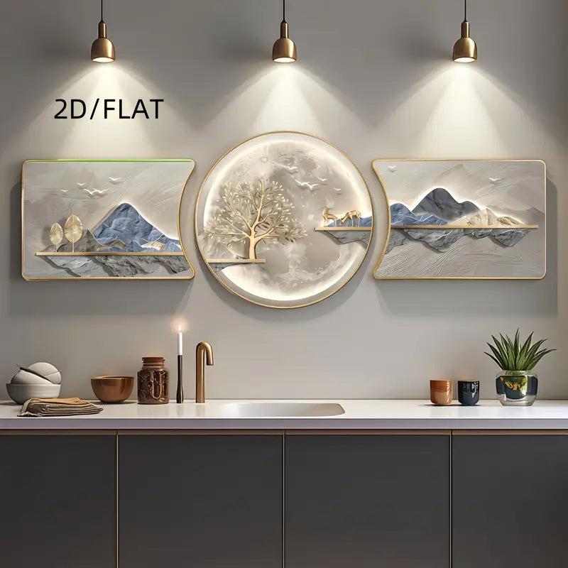 3-Piece Modern Abstract Landscape Wall Art Set – Framed PVC & Resin, Nature Design – Premium Wall Decor for Living Room, Bedroom & Office