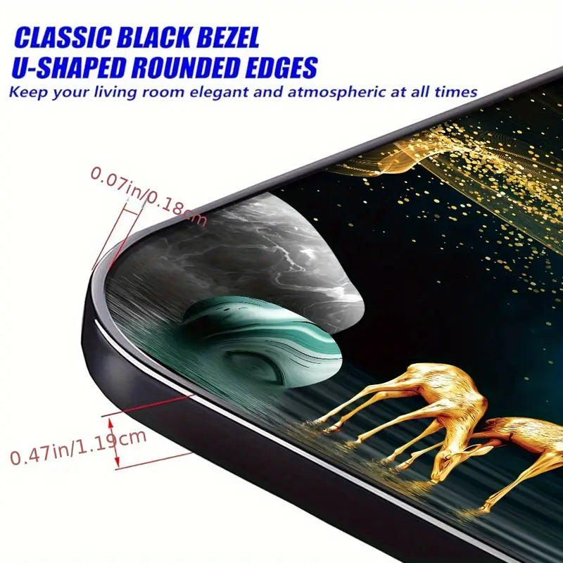 Elk Fortune Tree Triptych Wall Art – 3-Piece HD 3D Prints with Resin Black Frame, Waterproof Decor for Living Room & Bedroom