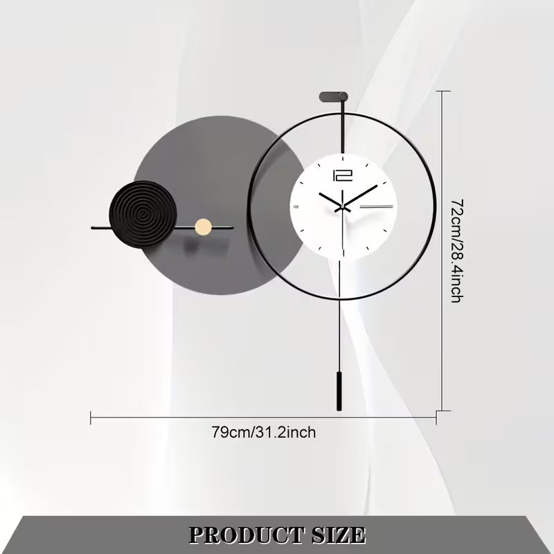 Modern wall clock with dimensions on a white background