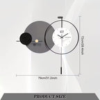 Modern wall clock with dimensions on a white background