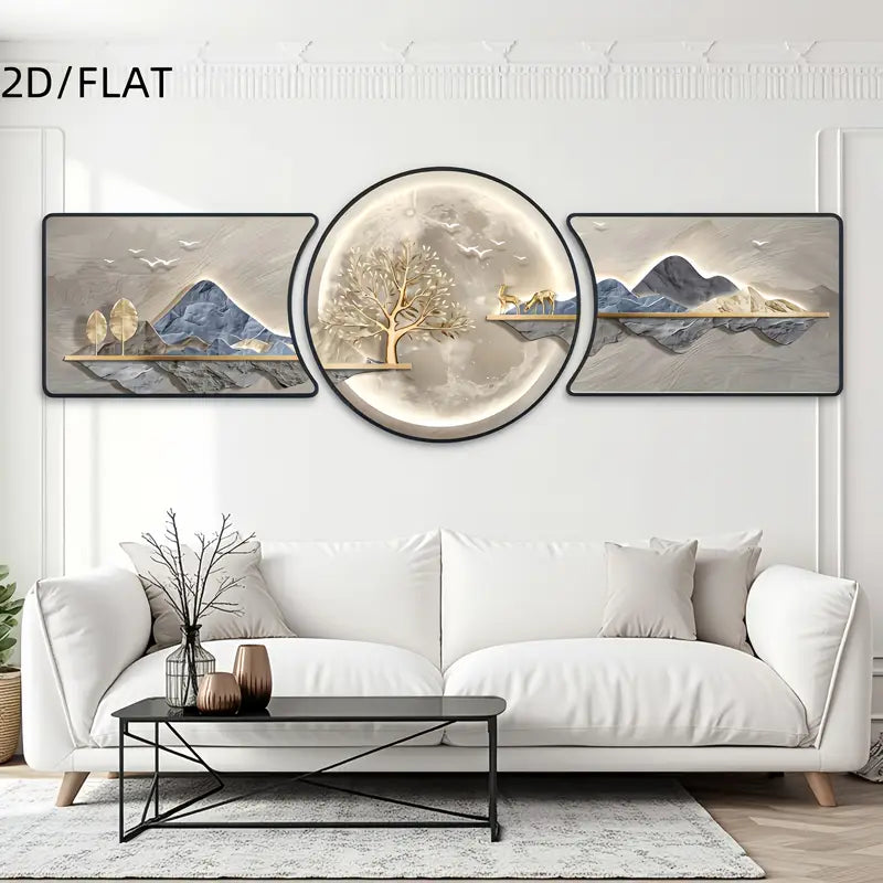 3-Piece Modern Abstract Landscape Wall Art Set – Framed PVC & Resin, Nature Design – Premium Wall Decor for Living Room, Bedroom & Office