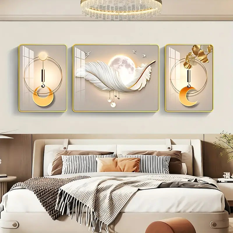 Decorative wall art above a bed in a bedroom setting