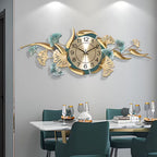 Decorative wall clock with floral design in a dining room setting