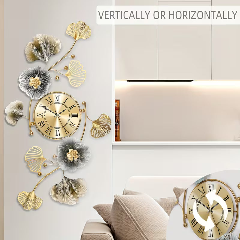 Large Metal Wall Clock – Silent Battery-Powered Clock with 2 Sets of Hands for Living Room & Bedroom