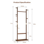 Wooden coat rack with dimensions labeled on a white background
