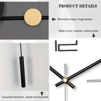 Collage of a wall clock with product details on a white background
