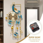 Elegant Peacock & Butterfly Metal Wall Clock – Silent Non-Ticking Luxury Wall Decor with Golden Accents 34.6"