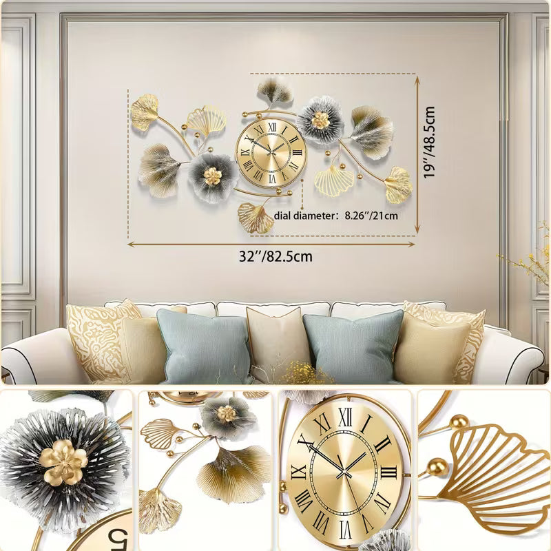 Large Metal Wall Clock – Silent Battery-Powered Clock with 2 Sets of Hands for Living Room & Bedroom