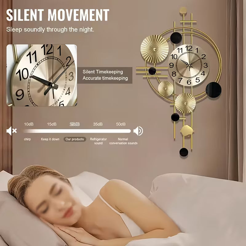 Large 3D Metal Wall Clock – Modern Silent Non-Ticking Decorative Wall Art Clock (30.7" x 17.7") for Living Room, Bedroom & Home Décor