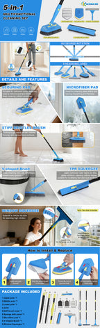 KOKSI Extendable Cleaning Brush Set – 51" (9-Piece)