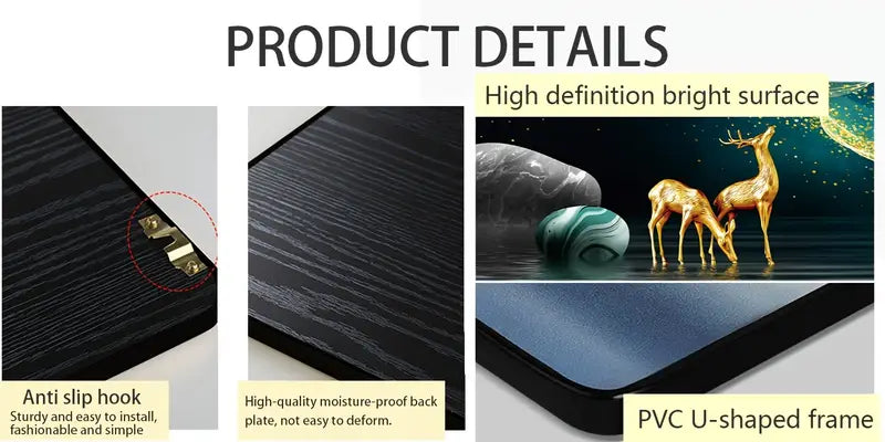 Elk Fortune Tree Triptych Wall Art – 3-Piece HD 3D Prints with Resin Black Frame, Waterproof Decor for Living Room & Bedroom