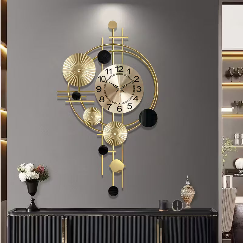 Large 3D Metal Wall Clock – Modern Silent Non-Ticking Decorative Wall Art Clock (30.7" x 17.7") for Living Room, Bedroom & Home Décor