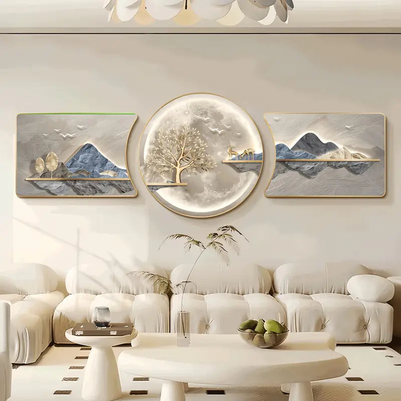 3-Piece Modern Abstract Landscape Wall Art Set – Framed PVC & Resin, Nature Design – Premium Wall Decor for Living Room, Bedroom & Office