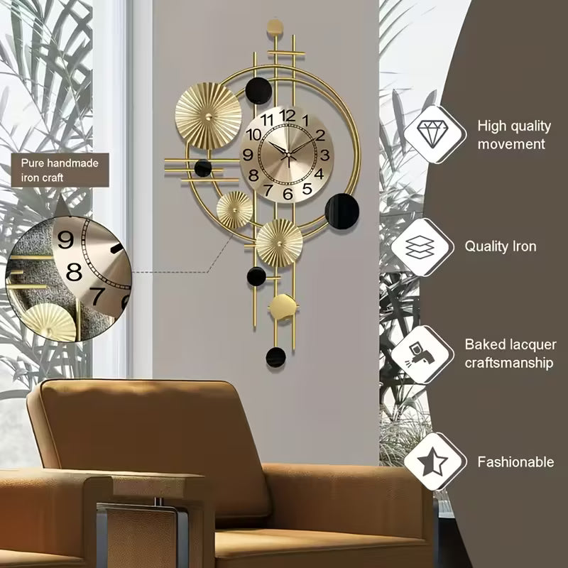 Large 3D Metal Wall Clock – Modern Silent Non-Ticking Decorative Wall Art Clock (30.7" x 17.7") for Living Room, Bedroom & Home Décor