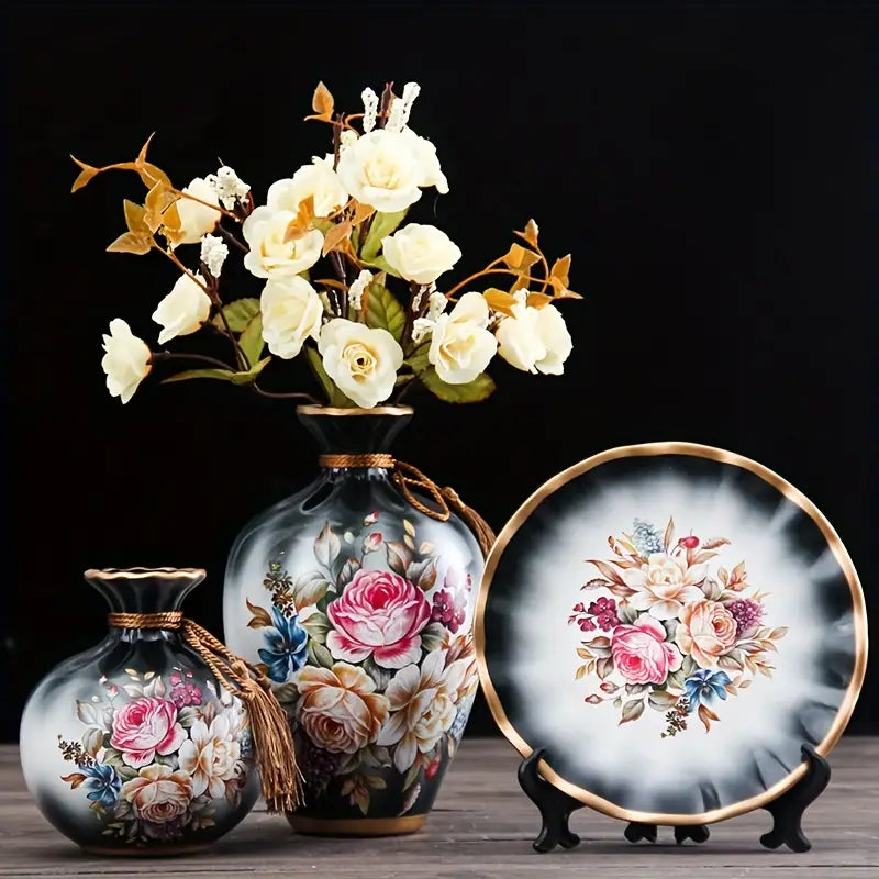 3-Piece Modern Ceramic Vase Set – Porcelain Decorative Vases for Fresh & Dried Flowers, Home & Wedding Centerpieces