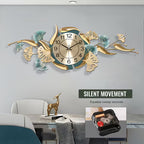 Luxury Leaf Metal Wall Clock – 35×13" Silent Non-Ticking Modern Wall Decor for Living Room & Bedroom