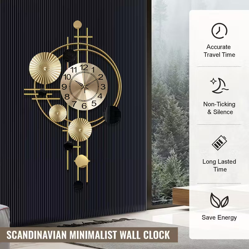 Large 3D Metal Wall Clock – Modern Silent Non-Ticking Decorative Wall Art Clock (30.7" x 17.7") for Living Room, Bedroom & Home Décor