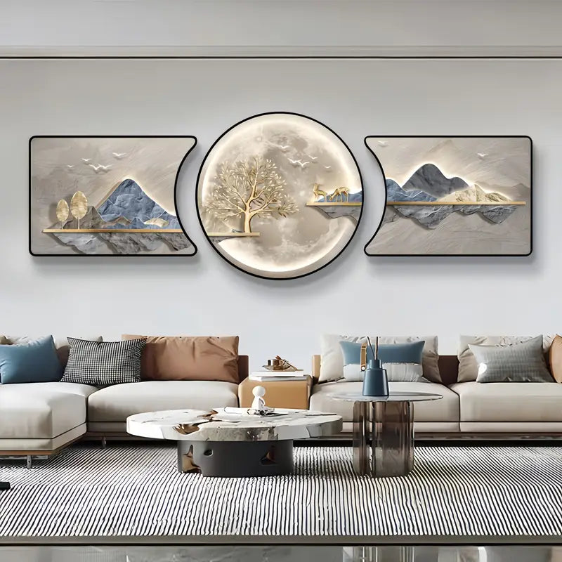 3-Piece Modern Abstract Landscape Wall Art Set – Framed PVC & Resin, Nature Design – Premium Wall Decor for Living Room, Bedroom & Office