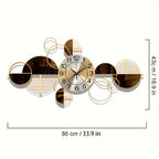 Decorative wall clock with geometric design and measurements on a white background