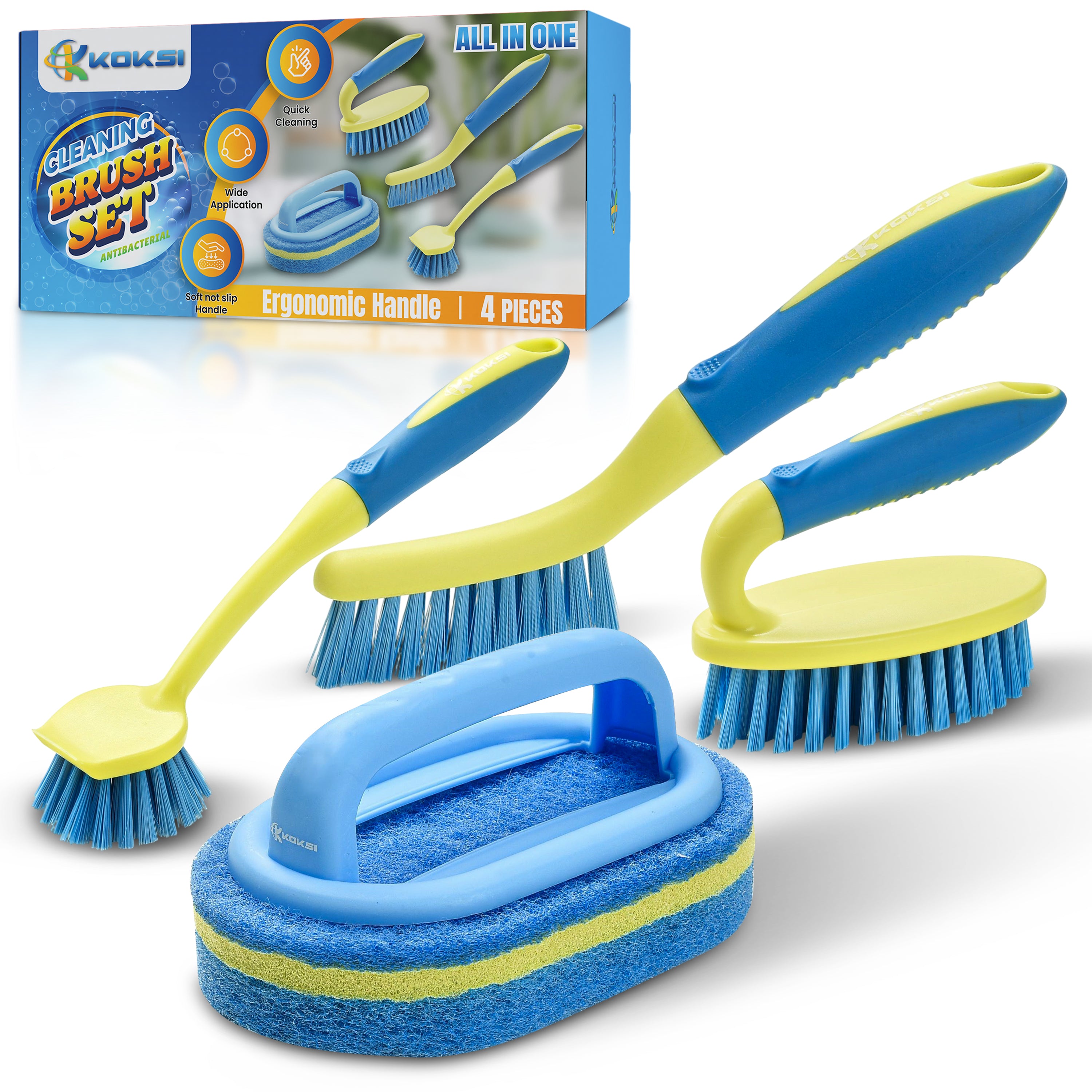 KOKSI 4-Piece All-Purpose Scrub Brush Set