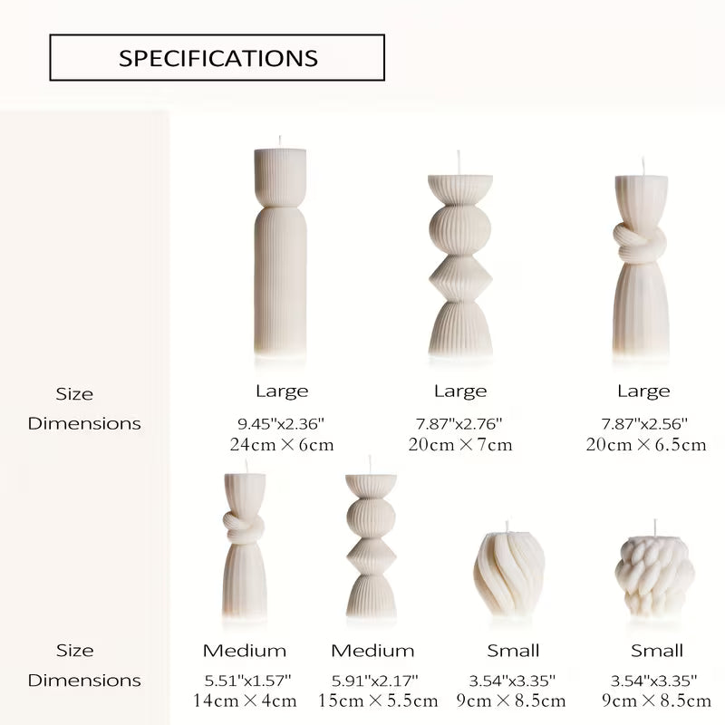 Decorative candle holders with dimensions labeled on a white background
